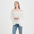 Women Pure Color Sweet one Shoulder Long Puff Sleeve Rayon Blouse Pullover Tops